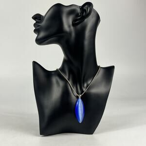 Womens Pendant Necklace Glass Teardrop Leaf Sapphire Blue Color Vibrant Jewelry